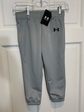 Under Armour Kids Light Gray Athletic Joggers with Black Logo
